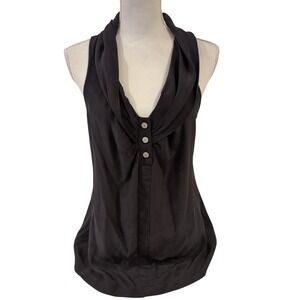 Trinity Women Black 100% Silk Sleeveless Cowl Neck Button Blouse Top Medium